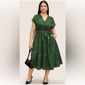 #236 Bloom Green and Black Patterned Midi Dress